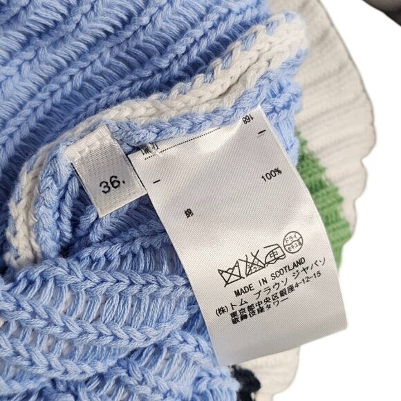 Thom Browne Womens V-Neck Whale Knit Cotton Sweater, Striped, Size 36 - Picture 6 of 11